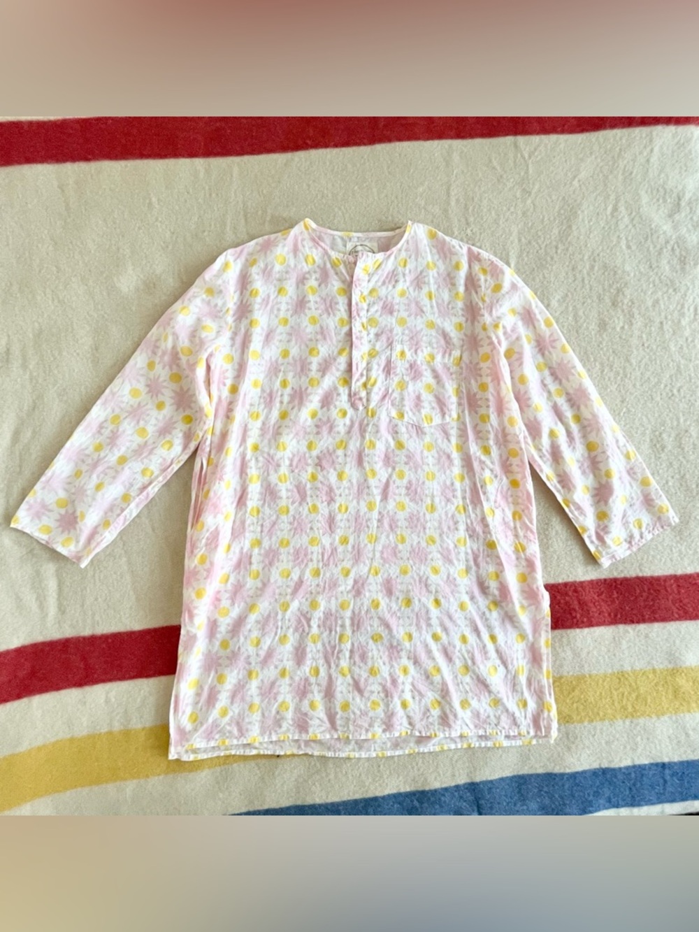 Auntie Oti cotton khadi tunic minidress (pink + yellow stars and dots)
